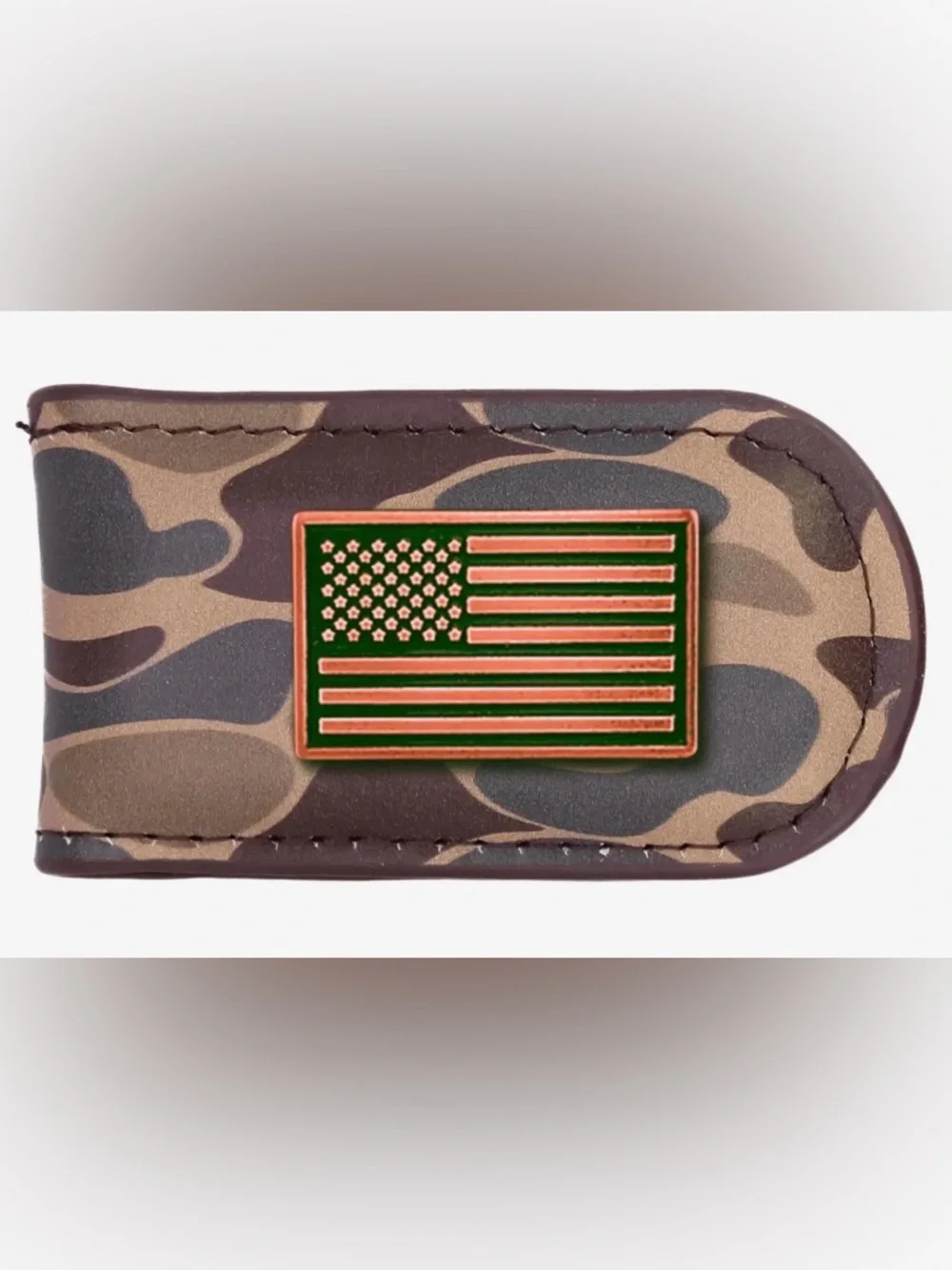 Leather Camo Money Clip with American Flag Accent